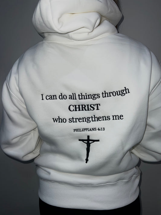 PHILIPPIANS 4:13 WHITE HOODIE